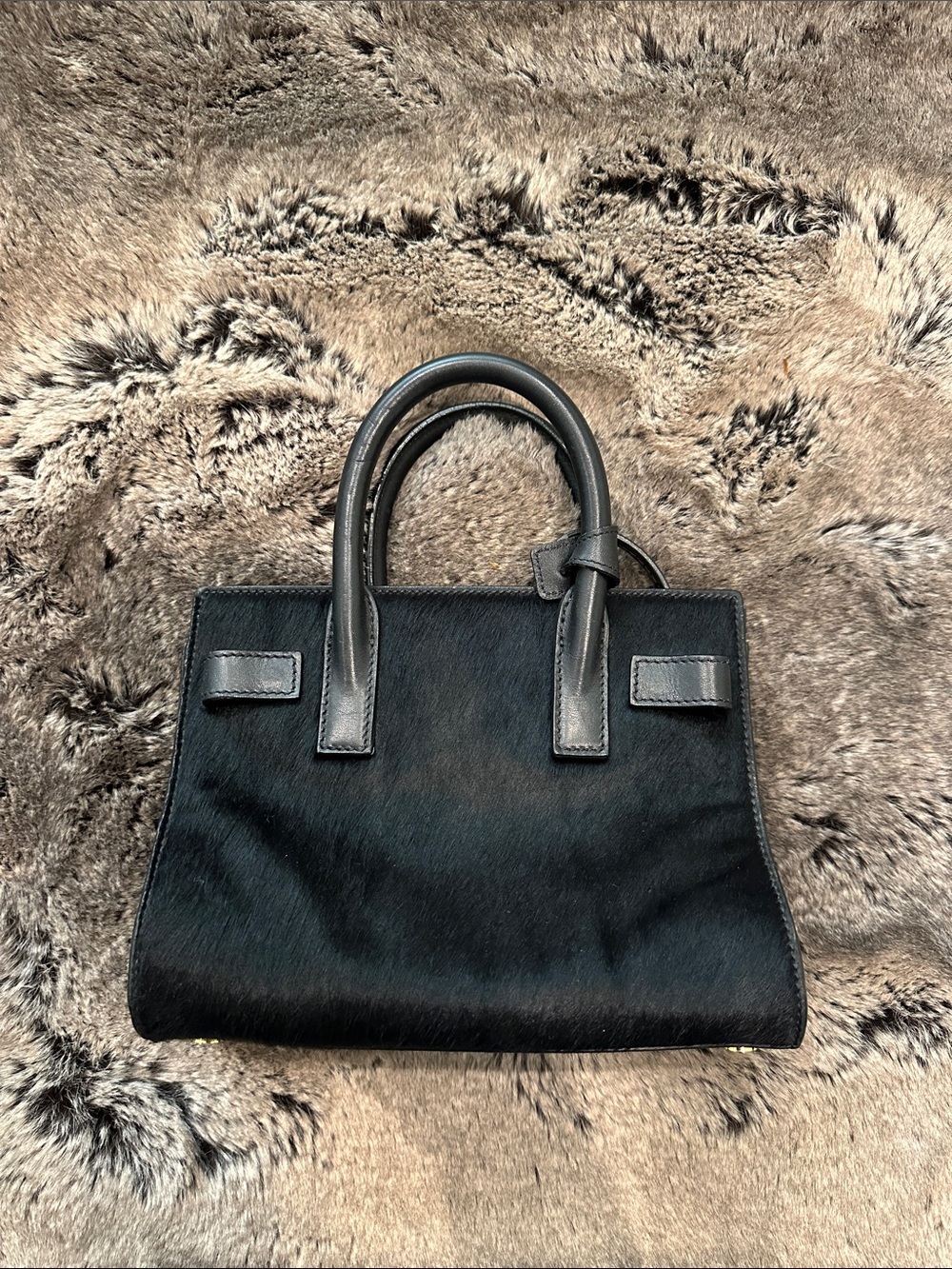 Classic Black “Saint Laurent” style Women's pony-Hair Top-Handle Bag